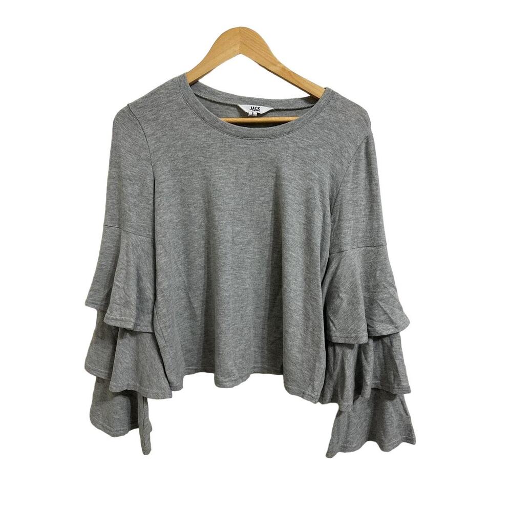 Jack by BB Dakota Women's Gray Crop Sweatshirt with‎ Festive Sleeves Size Small